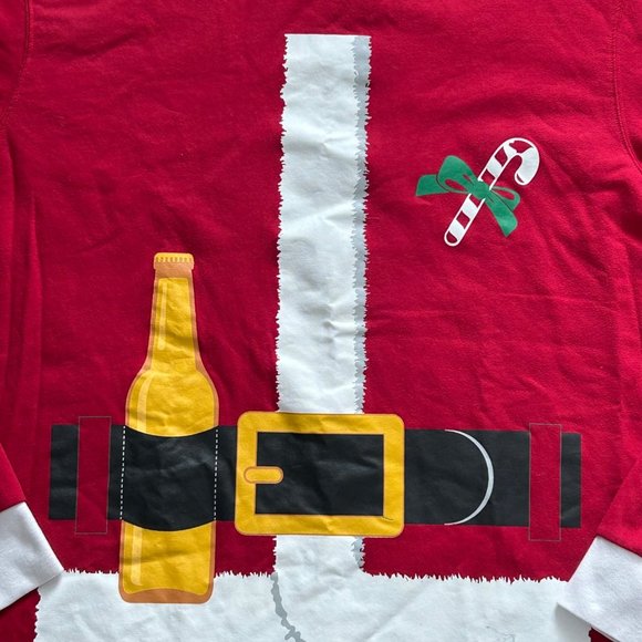 Ugly Christmas Fleece Red Santa Claus Beer Long Sleeve Shirt Size XLT - Picture 3 of 9